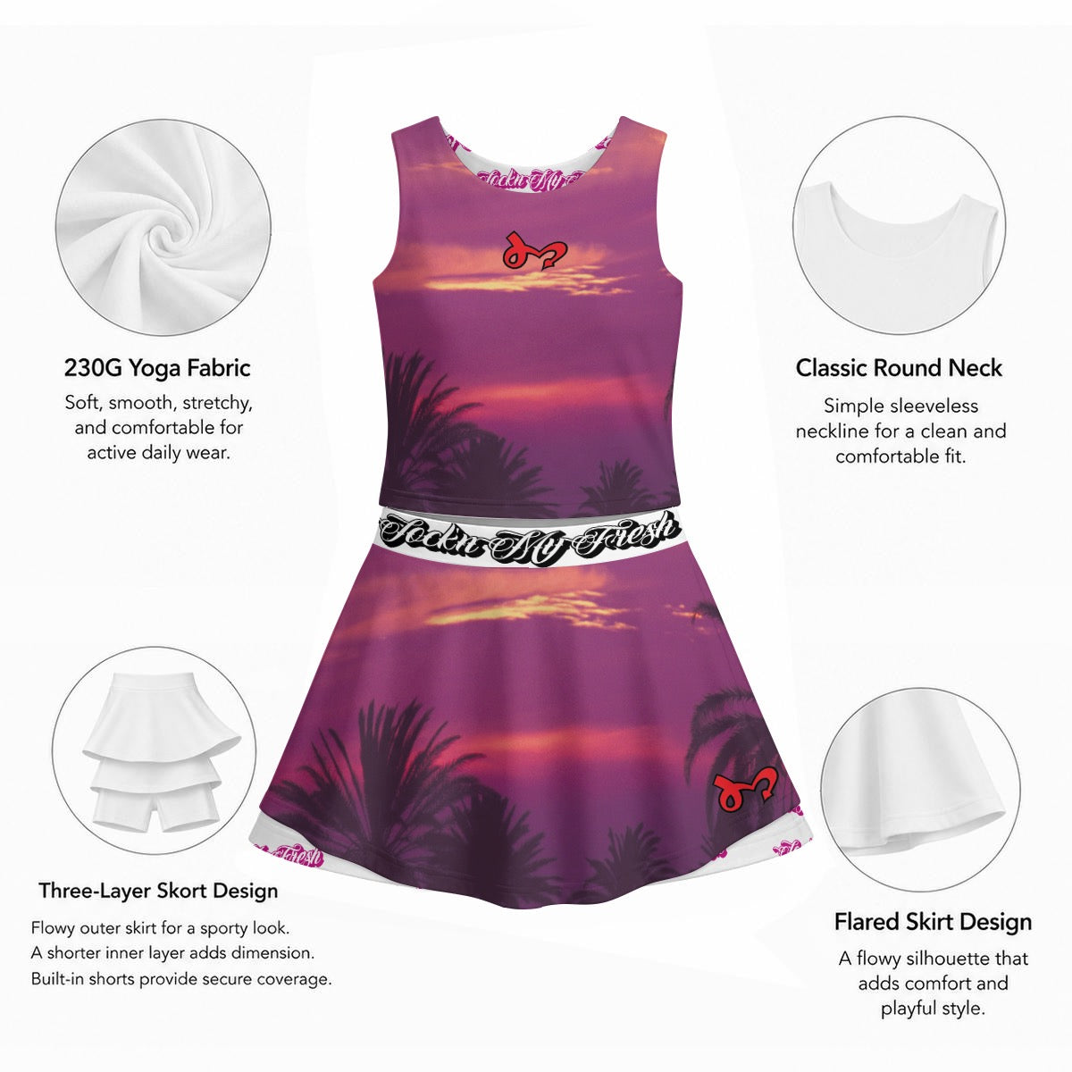 Jock'n My Fresh Print Women's Triple-Layer Vest Skirt Set