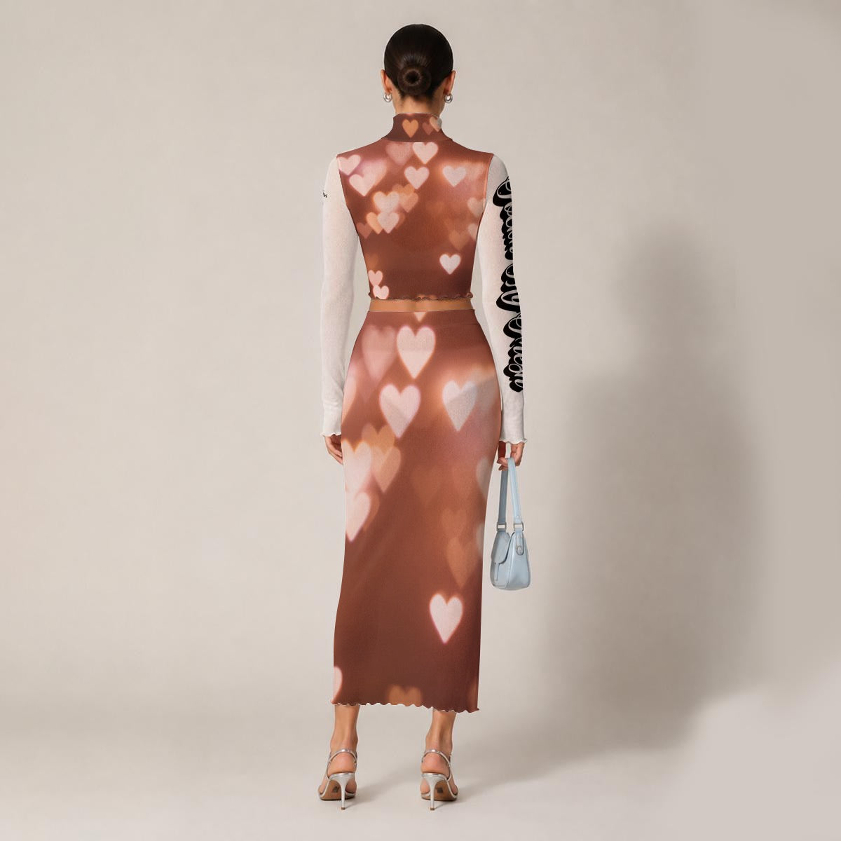 All-Over Print Women's High Neck Skirt Set With Thumb Hole