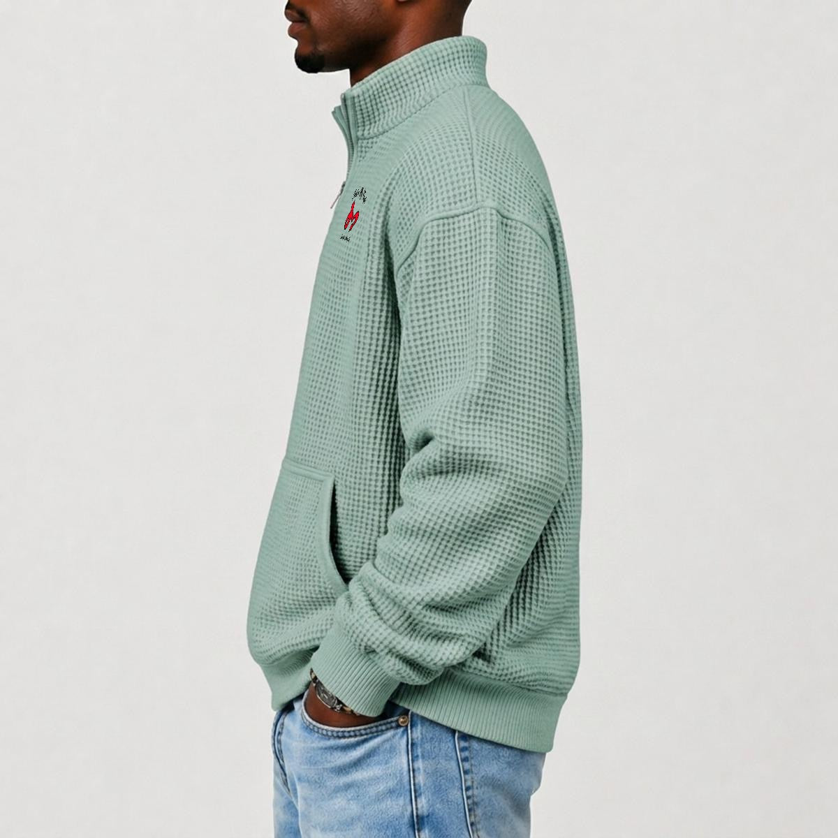 Jock'n My Fresh Men's Waffle Knit Casual Sweatshirt With Half Zipper|DTF